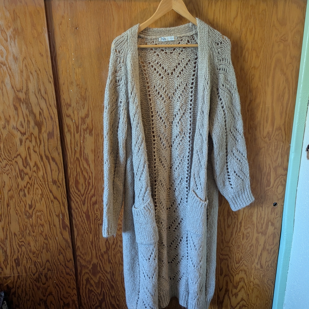 Zara Beige Open-Knit Cardigan